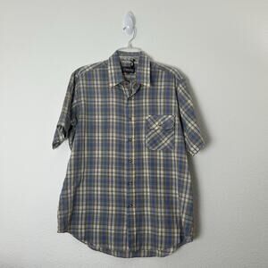 VTG TOWNSLEY Mens Shirt Top Large Button-Down Plaid Short Sleever